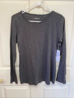 Liz Claiborne Charcoal Gray Long-Sleeve Crewneck Top